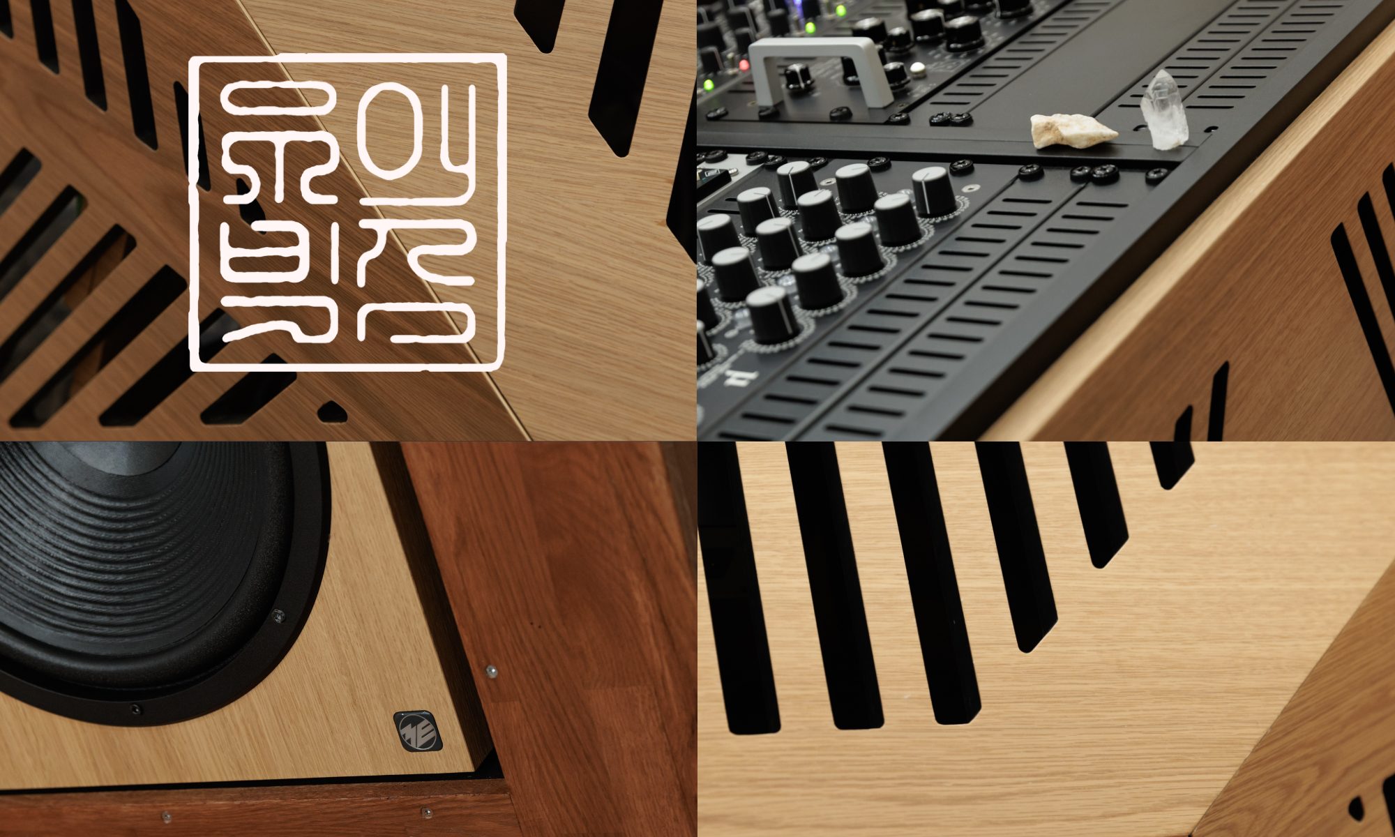 Urbiks Music studio, Funkhaus reference room: warm oak monitors, mastering console and acoustic detailing.